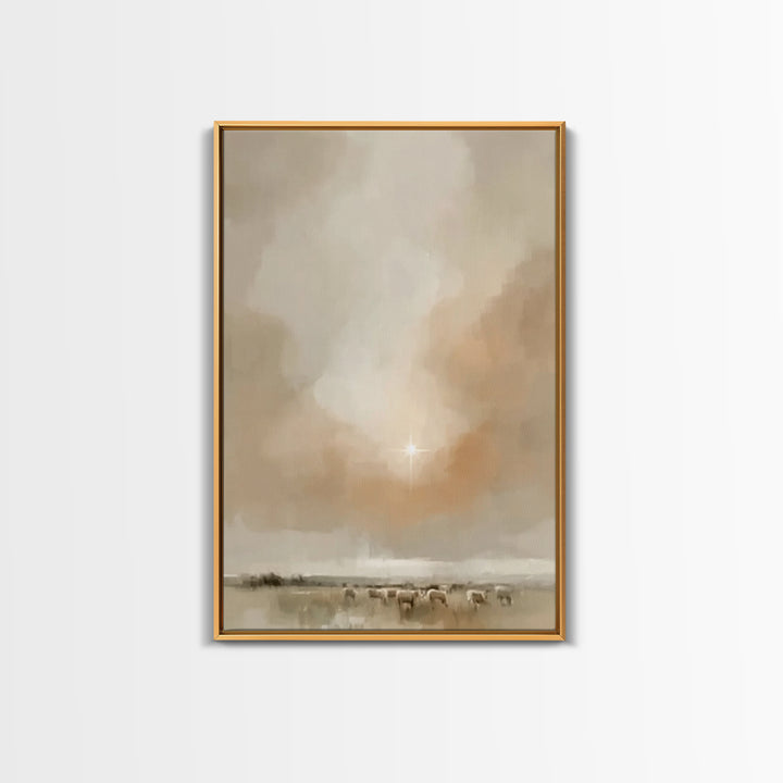 Soft Star Morning | Framed Canvas Print | Christian Christmas Art | Christmas Art | Christian Art Canvas | Minimalist Christian Art