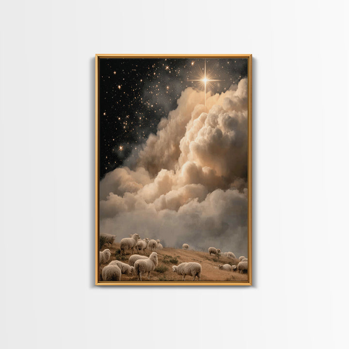 Star Of Bethlehem Glow, Framed Canvas Print, Christmas Art, Christian Wall Art, Christian Art Canvas, Christian Christmas Decor