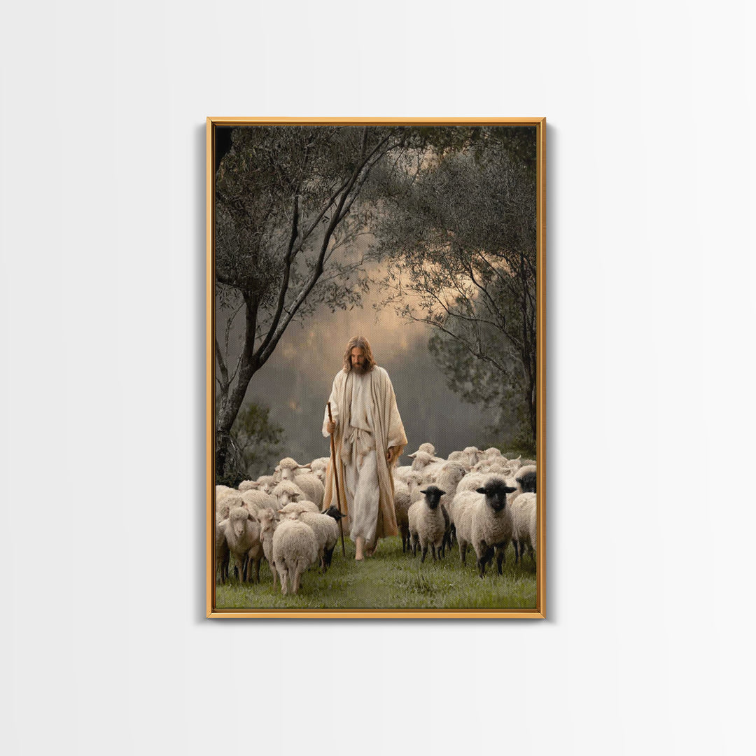 Pastoral Grace – Framed Canvas Print – Jesus Art Print – Christian Wall Art – Christian Art Canvas – Large Jesus Painting – Christian Decor