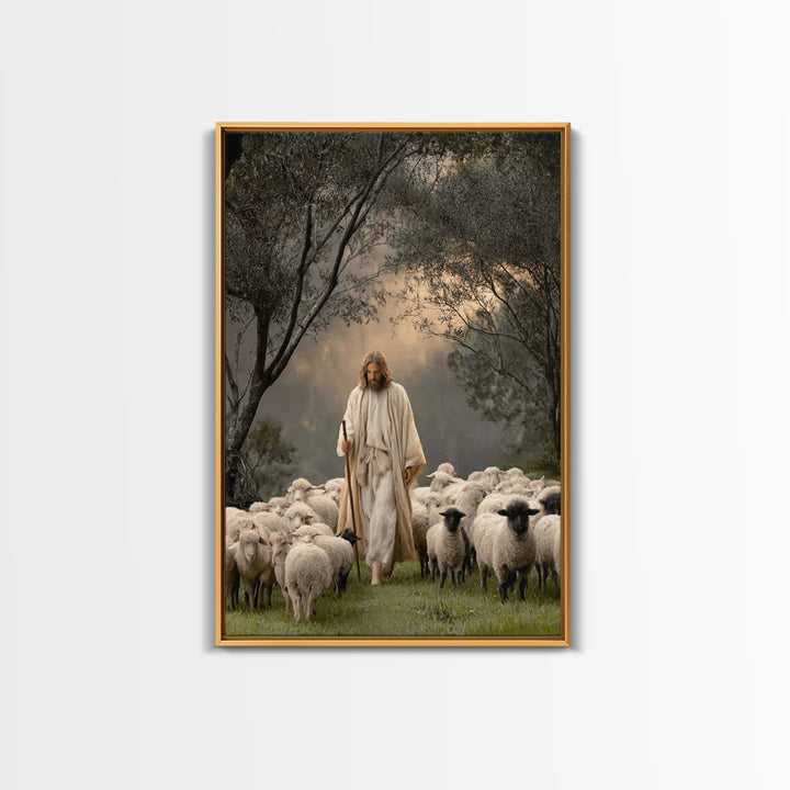 Pastoral Grace – Framed Canvas Print – Jesus Art Print – Christian Wall Art – Christian Art Canvas – Large Jesus Painting – Christian Decor