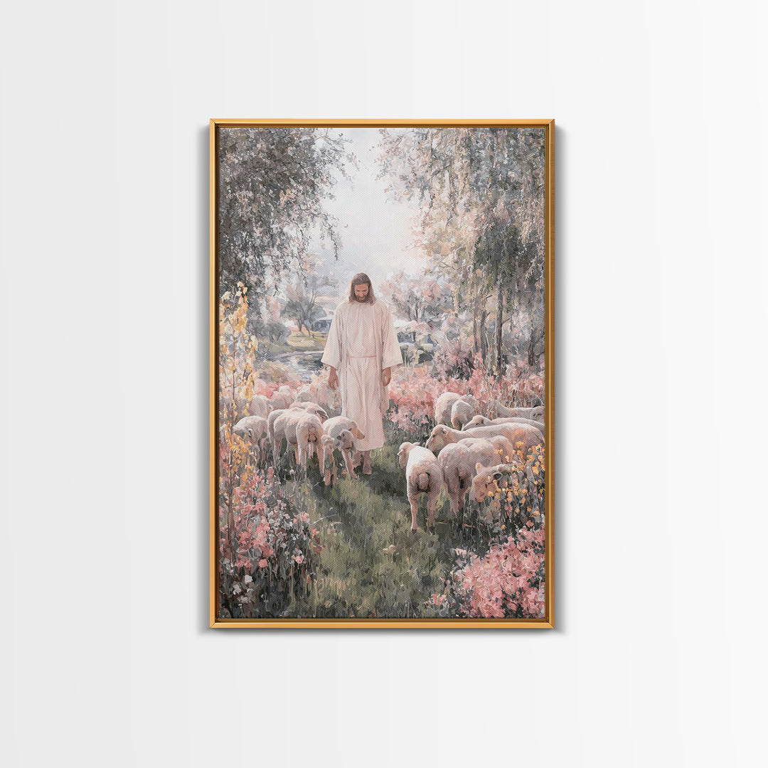 Shepherd In Bloom – Framed Canvas Print – Jesus Painting – Christian Art Canvas – Christian Wall Art – Christian Christmas Art – Christian