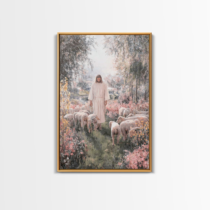 Shepherd In Bloom – Framed Canvas Print – Jesus Painting – Christian Art Canvas – Christian Wall Art – Christian Christmas Art – Christian