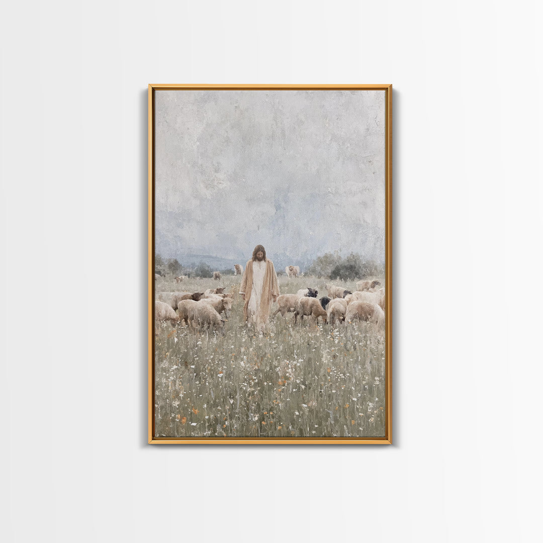 Meadow Of Peace – Framed Canvas Print – Jesus Painting – Christian Art Canvas – Christian Wall Art – Christian Decoration – Subtle Christia