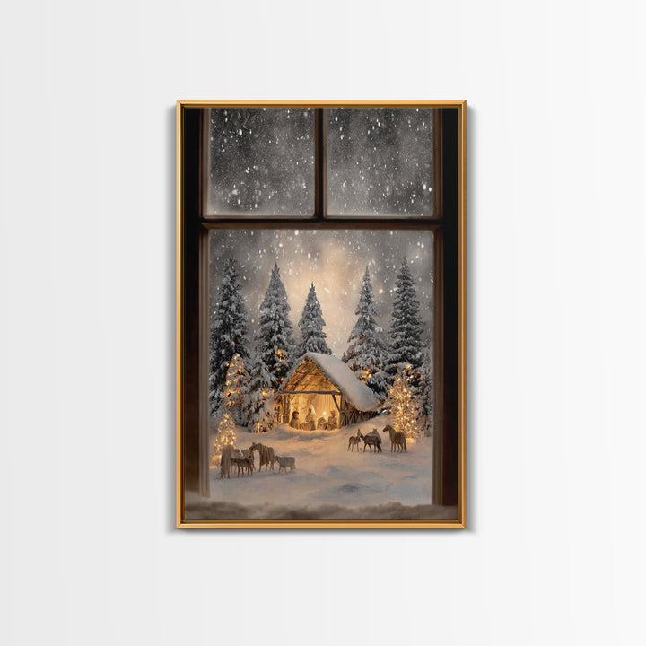 Silent Snow Manger – Framed Canvas Print – Christmas Canvas Wall Art – Christian Christmas Decor – Framed Christmas Art – Christmas Art Pri