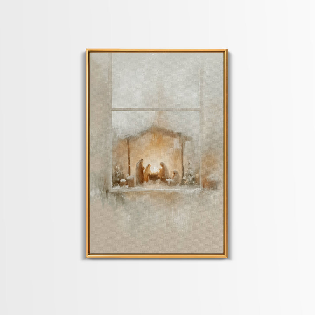 Nativity Glow – Framed Canvas Print – Christian Wall Art – Christian Art Canvas – Jesus Christmas Art – Modern Christian Art
