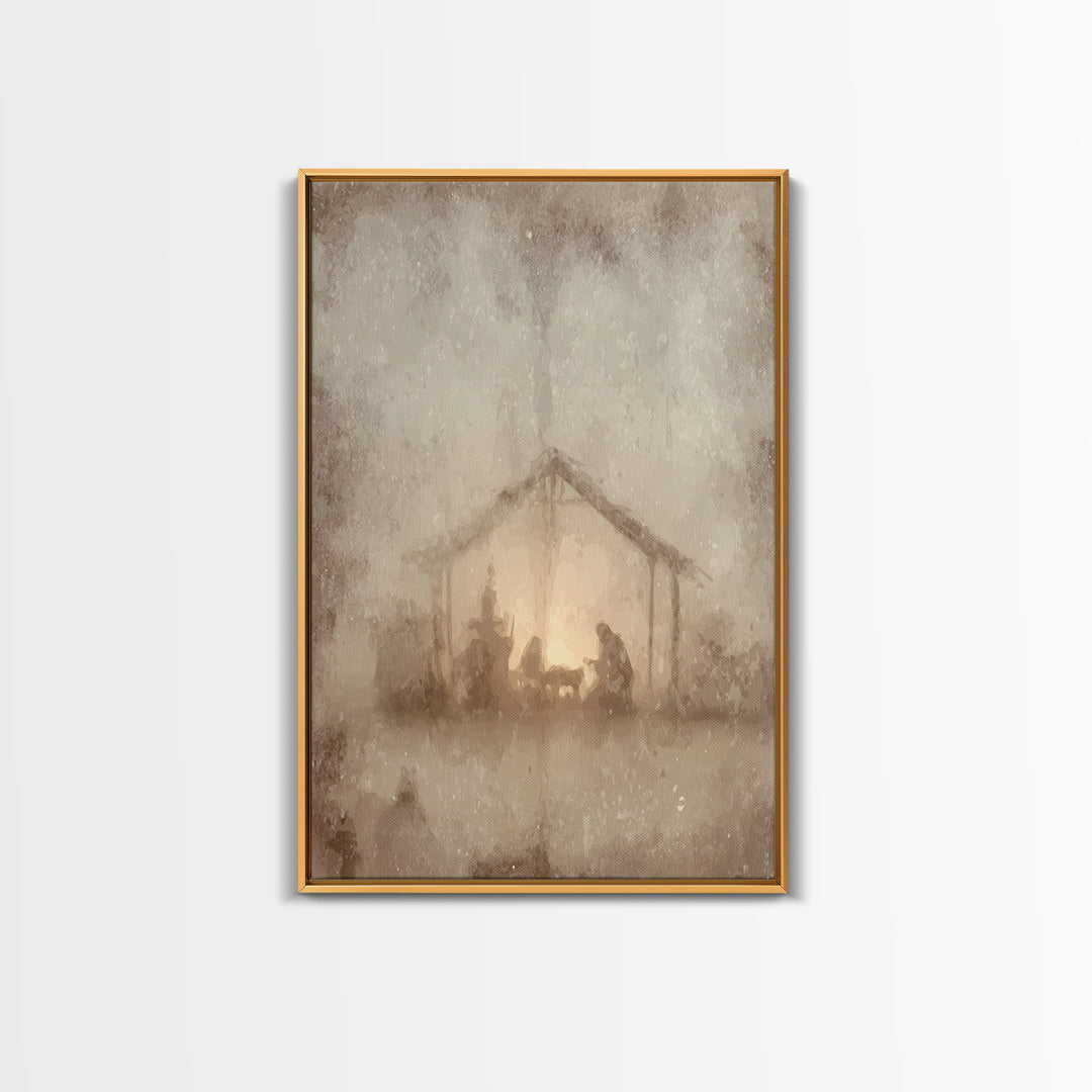 Silent Manger – Framed Canvas Print – Christian Wall Art – Christmas Art Prints – Christian Art Canvas – Moody Christmas Art