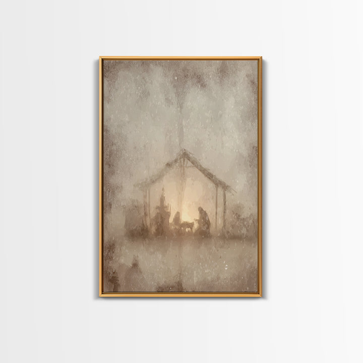 Silent Manger – Framed Canvas Print – Christian Wall Art – Christmas Art Prints – Christian Art Canvas – Moody Christmas Art
