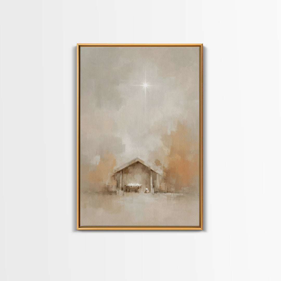 Manger Light – Framed Canvas Print – Christian Wall Art – Christian Christmas Art – Jesus Painting – Christmas Art Prints