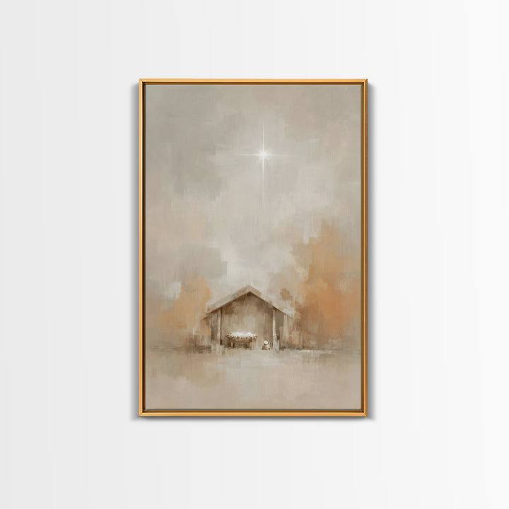 Manger Light – Framed Canvas Print – Christian Wall Art – Christian Christmas Art – Jesus Painting – Christmas Art Prints