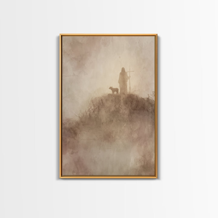 Silent Mist Journey – Framed Canvas Print – Jesus Painting – Christian Art Canvas – Christian Wall Art – Minimalist Christian Art