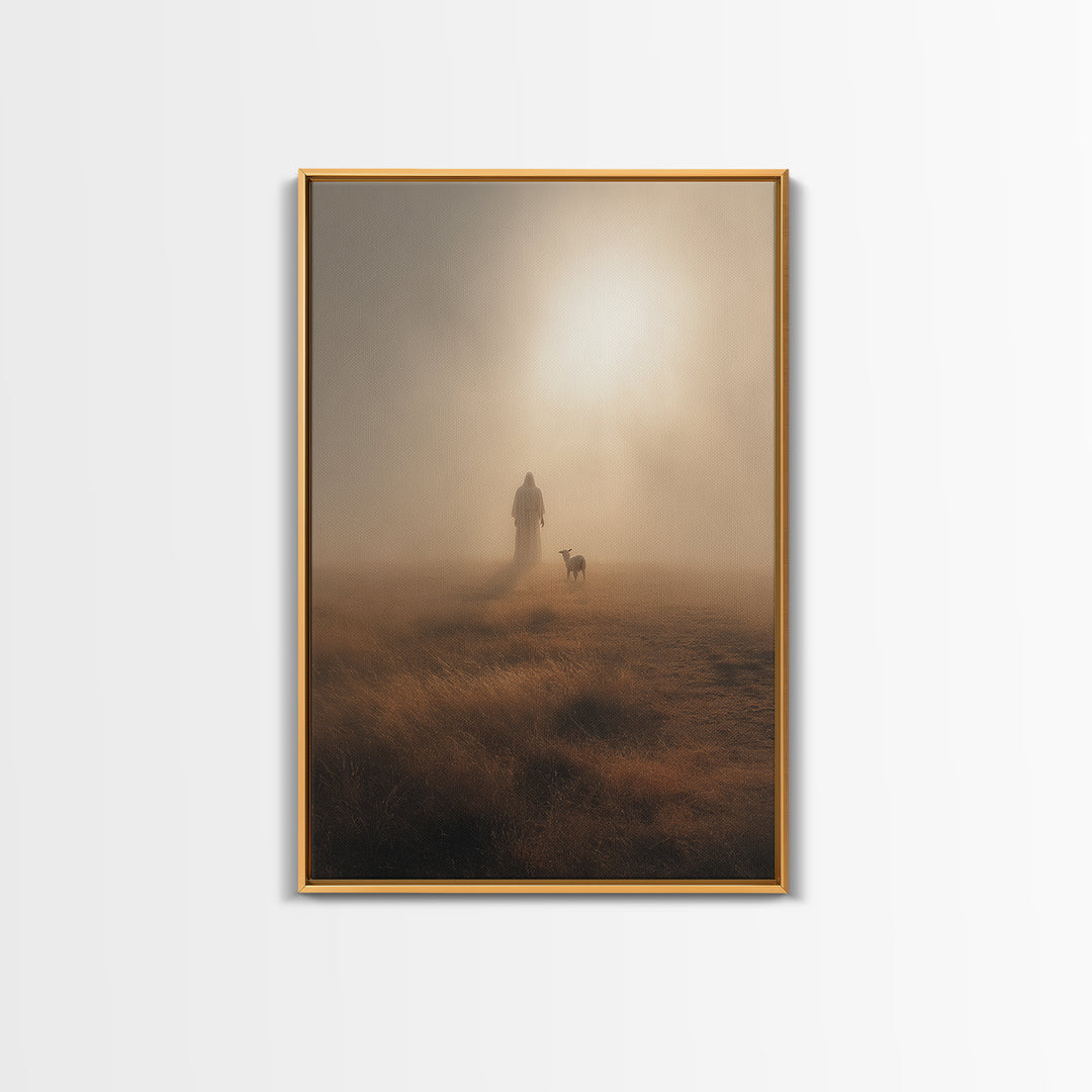 Golden Quiet Path – Framed Canvas Print – Christian Painting – Christian Art Canvas – Christian Wall Art – Subtle Christian Paintings