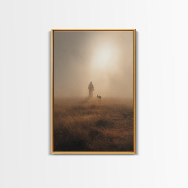 Golden Quiet Path – Framed Canvas Print – Christian Painting – Christian Art Canvas – Christian Wall Art – Subtle Christian Paintings