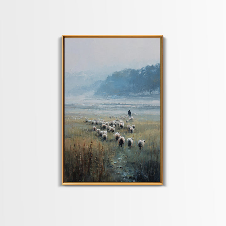 Quiet Shepherd – Framed Canvas Print – Christian Wall Art – Christian Art Canvas – Christian Painting – Christian Art – Pastoral Scenery
