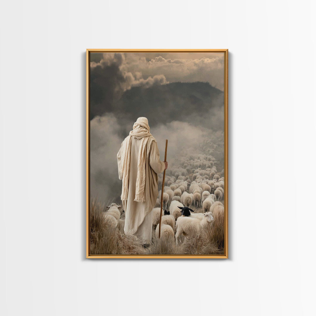 Shepherd’s Watch | Framed Canvas Print | Christian Art Canvas | Christian Wall Art | Jesus Painting | Moody Christian Art | Christian Decor