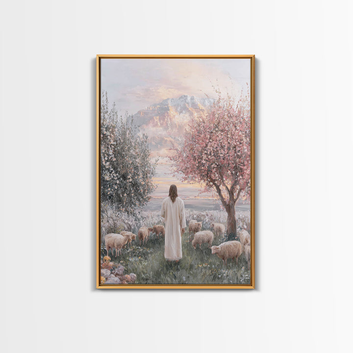 Soft Meadow Light | Framed Canvas Print | Christian Wall Art | Christian Art Canvas | Jesus Painting | Christian Gift