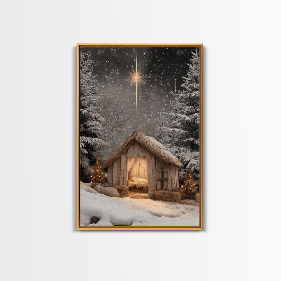 Silent Winter Nativity – Framed Canvas Print – Christian Art Canvas – Christian Christmas Art – Christian Wall Art – Christian Art – Jesus