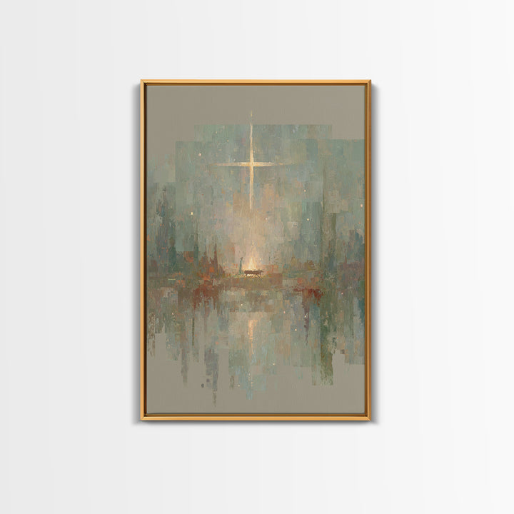 Blessed Manger Light – Framed Canvas Print – Jesus Painting – Christian Art – Christian Wall Art – Christian Art Canvas – Christian Christm