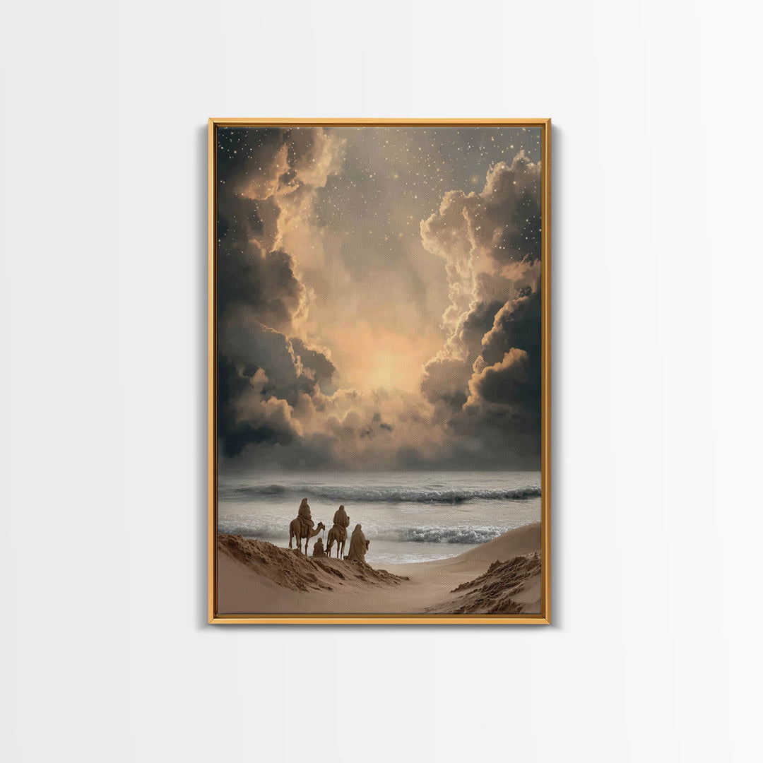 Desert Star Journey – Framed Canvas Print – Christian Wall Art – Christian Art Canvas – Christian Christmas Art – Jesus Painting – Christia