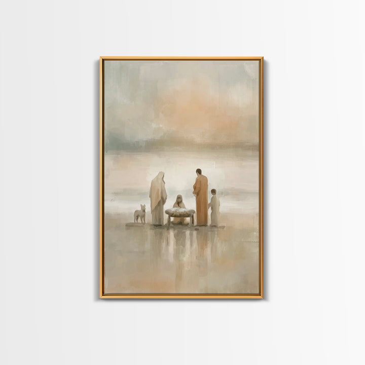 Seaside Nativity Light – Framed Canvas Print – Christian Christmas Art – Christian Art – Christian Wall Art – Jesus Painting – Christian Ar