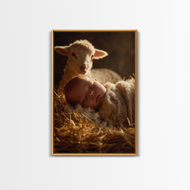 Innocent Lamb Peace – Framed Canvas Print – Christian Christmas Art – Christian Art Canvas – Christian Art – Jesus Painting – Christian Wal