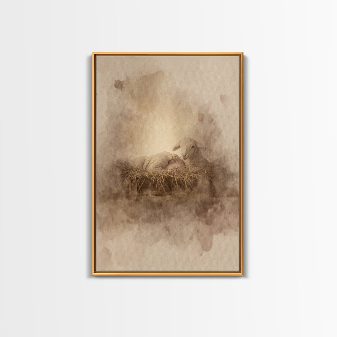 Gentle Manger Rest – Framed Canvas Print – Jesus Painting – Christian Wall Art – Christian Christmas Art – Christian Art Canvas – Christian