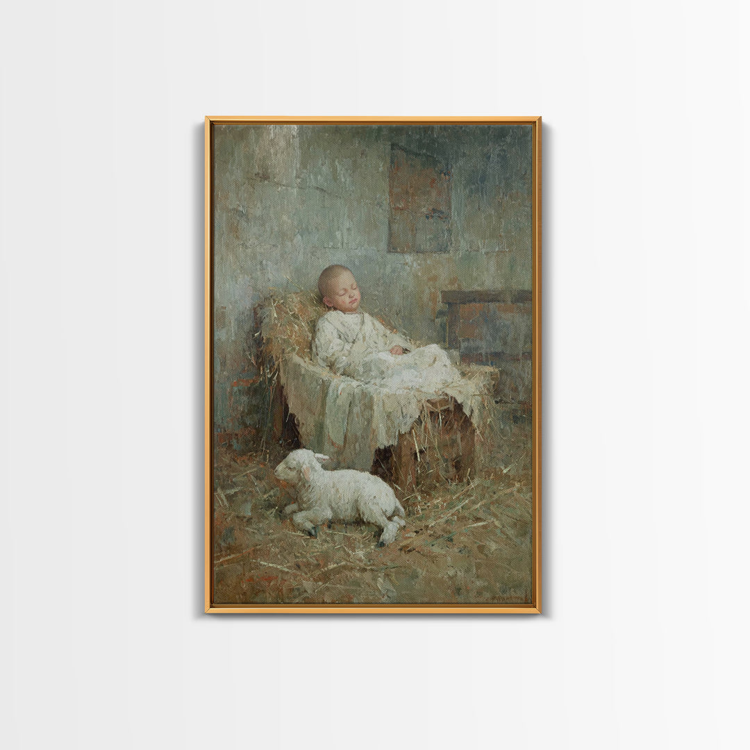 Humble Straw Rest – Framed Canvas Print – Christian Art Canvas – Christmas Wall Art – Jesus Painting – Vintage Christian Art – Christian De