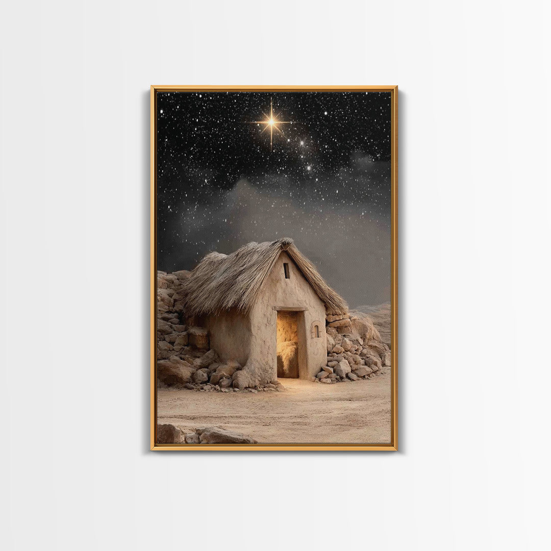 Nativity Mountain Star – Framed Canvas Print – Christian Art Canvas – Christmas Art Prints – Christian Christmas Decor – Jesus Painting – C