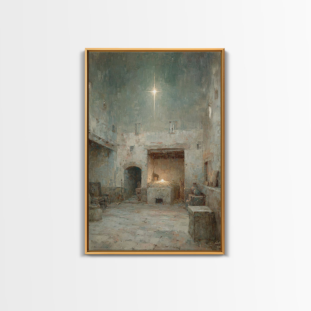 Stable Star Promise – Framed Canvas Print – Christian Wall Art – Framed Christmas Art – Christian Art Canvas – Jesus Painting – Christmas A