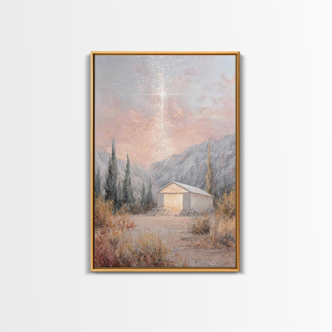 Blessed Shelter Star – Framed Canvas Print – Christian Art – Christmas Wall Art – Jesus Painting Canvas – Christian Christmas Art – Modern