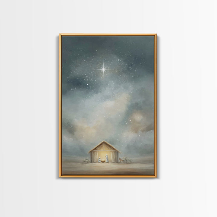 Holy Night Shelter – Framed Canvas Print – Christian Christmas Art – Christian Wall Art – Christmas Art Prints – Jesus Art Print – Christia