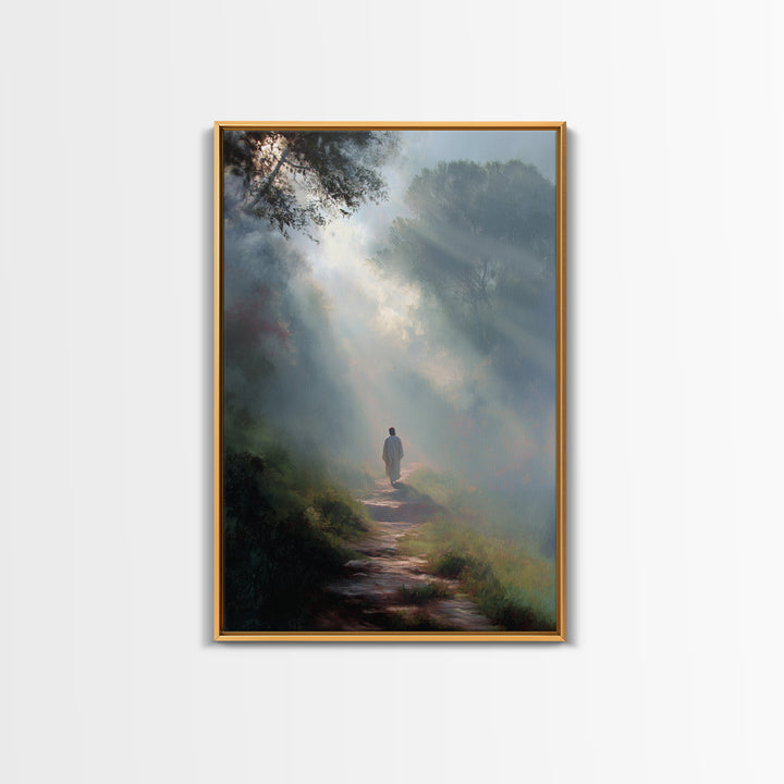 Misty Forest Light – Framed Canvas Print – Christian Wall Art – Jesus Painting Canvas – Moody Christian Art – Christian Art Gift – Large Ch