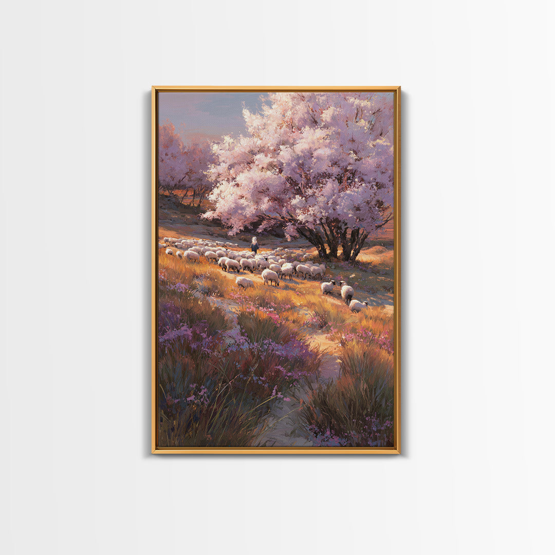 Shepherd’s Meadow, Framed Canvas Print, Christian Wall Art, Christian Art Canvas, Pastoral Christian Art, Christian Gift
