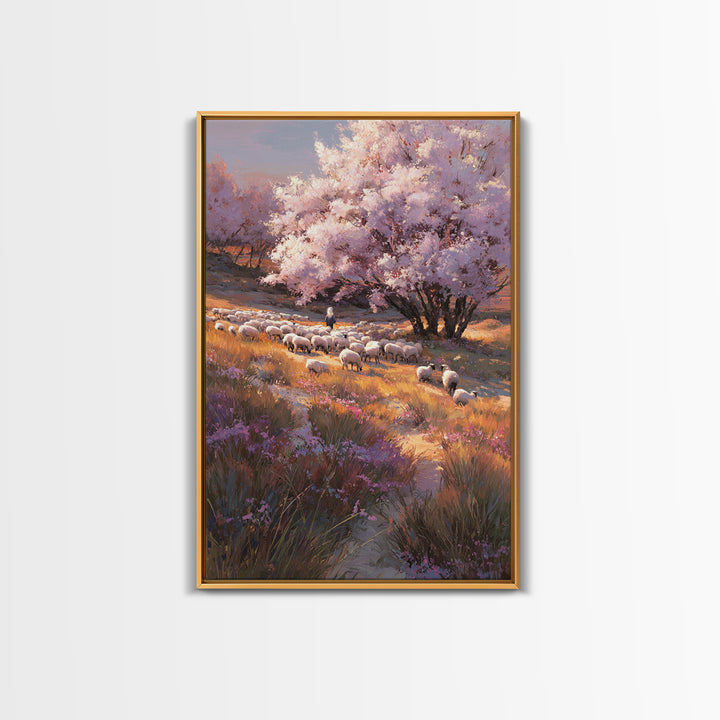 Shepherd’s Meadow, Framed Canvas Print, Christian Wall Art, Christian Art Canvas, Pastoral Christian Art, Christian Gift