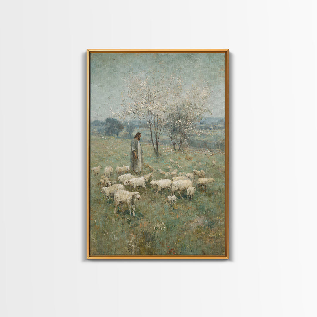Pasture Of Peace | Framed Canvas Print | Christian Art Canvas | Jesus Painting | Christian Wall Art | Vintage Christian Art