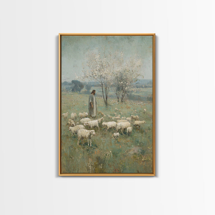 Pasture Of Peace | Framed Canvas Print | Christian Art Canvas | Jesus Painting | Christian Wall Art | Vintage Christian Art