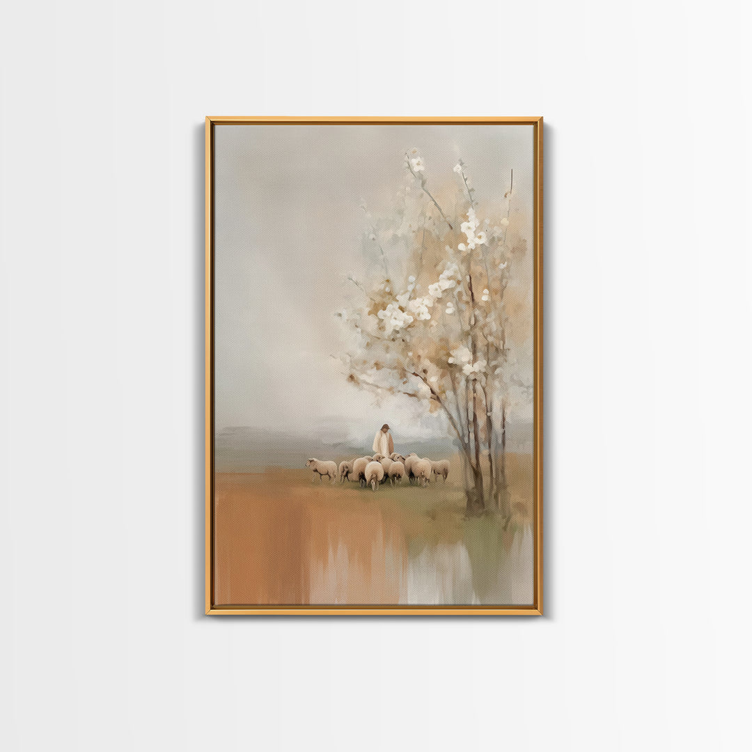 Shepherd’s Calm – Framed Canvas Print – Christian Art Canvas – Jesus Painting – Christian Wall Art – Modern Christian Art