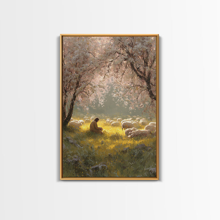 Golden Meadow Light | Framed Canvas Print | Christian Wall Art | Christian Art Canvas | Jesus Painting | Christian Home Decor