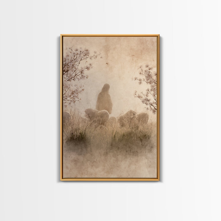 Silent Shepherd, Framed Canvas Print, Christian Art Painting, Christian Wall Art, Jesus Canvas Art, Christian Gift