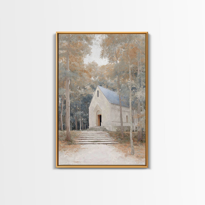 Autumn Chapel Path – Framed Canvas Print – Christian Wall Art – Christian Christmas Art – Modern Christian Art – Christian Art Canvas – Chr