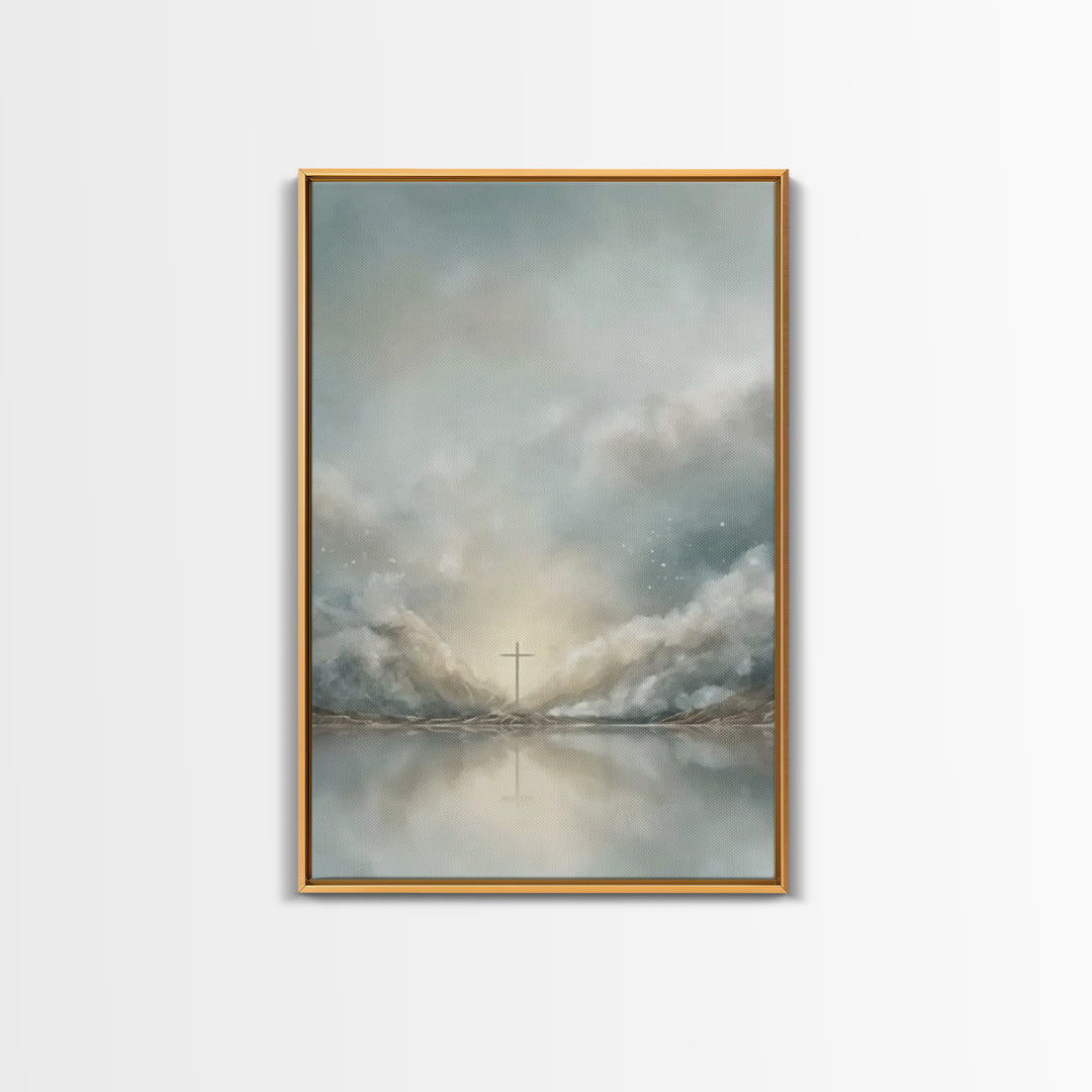 Heavenly Light Cross – Framed Canvas Print – Christian Wall Art – Modern Christian Art – Christmas Art Prints – Christian Art Canvas – Chri