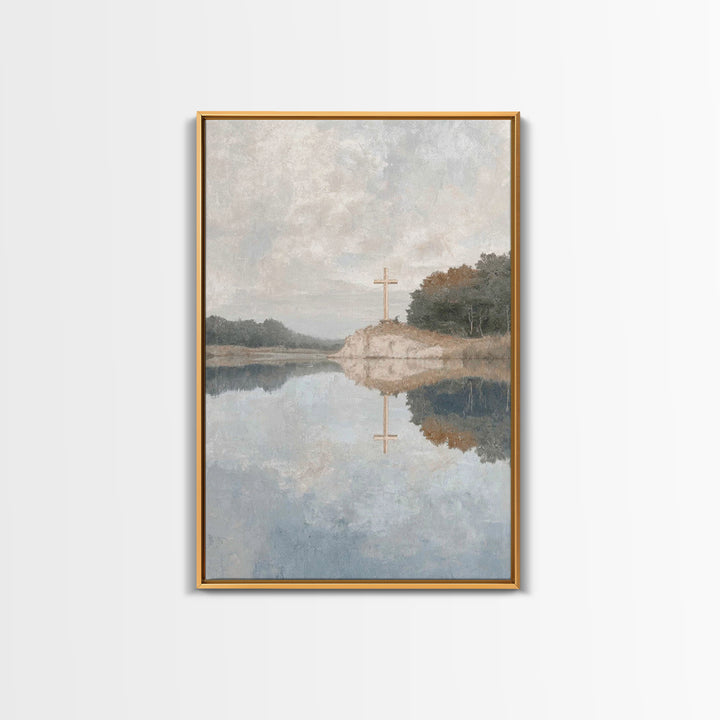 Still Waters Cross – Framed Canvas Print – Christian Wall Art – Christian Art Canvas – Subtle Christian Art – Christian Gift Ideas – Christ