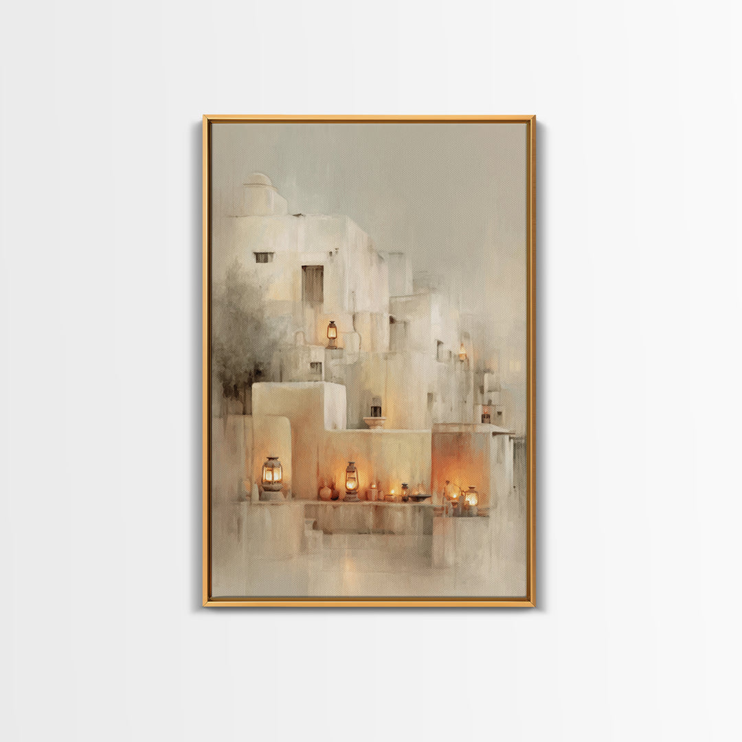 Lantern Village Glow – Framed Canvas Print – Christian Wall Art – Christian Art Print – Christmas Art Prints – Subtle Christian Art – Chris