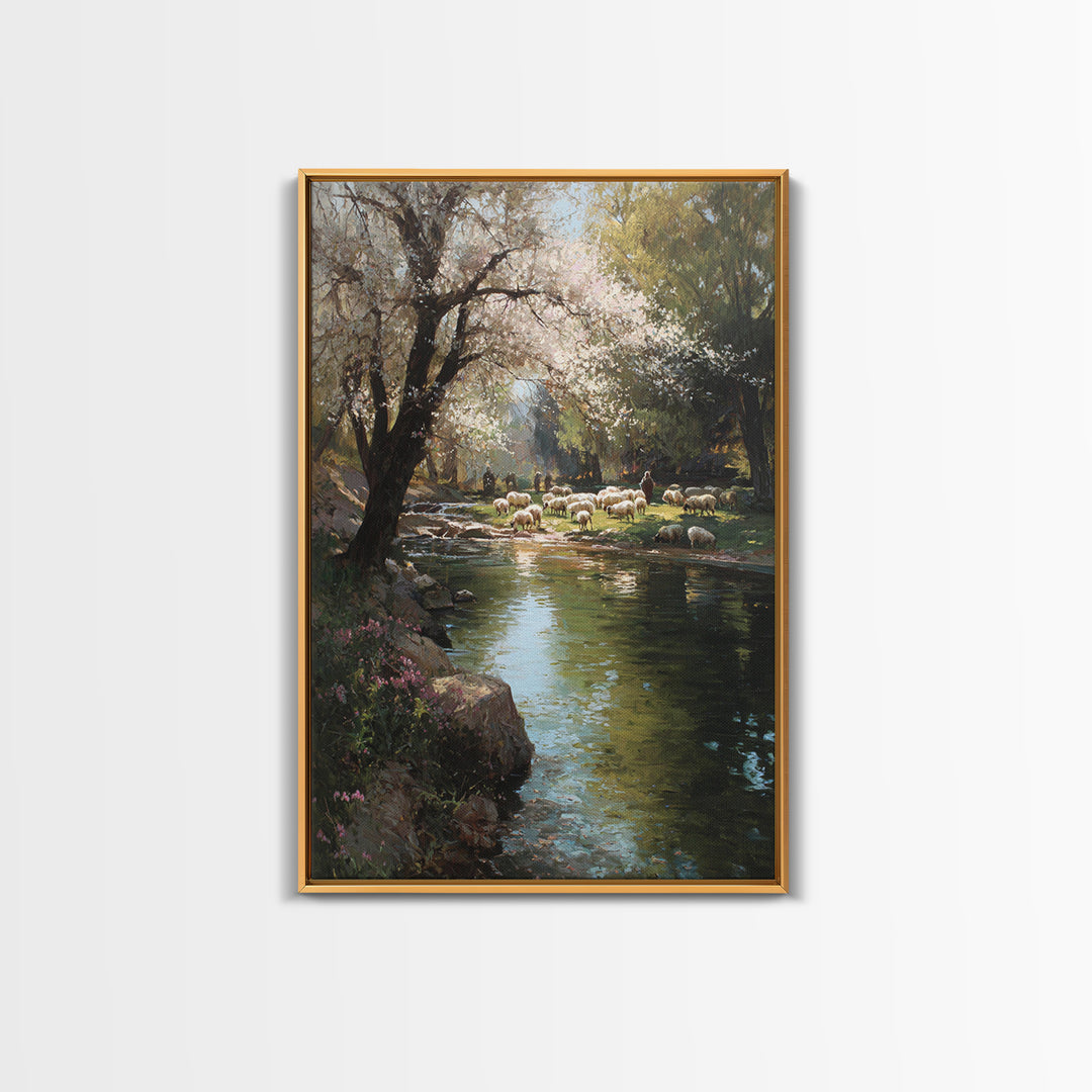 Shepherds By Morning – Framed Canvas Print – Christian Art Canvas – Christian Wall Art – Pastoral Scenery – Modern Christian Art – Christia