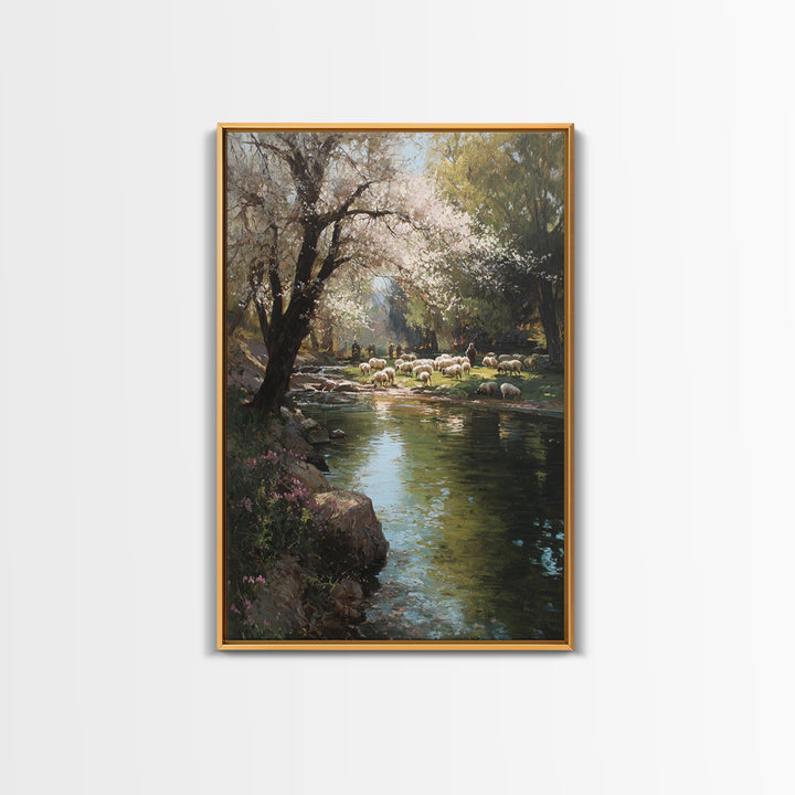 Shepherds By Morning – Framed Canvas Print – Christian Art Canvas – Christian Wall Art – Pastoral Scenery – Modern Christian Art – Christia