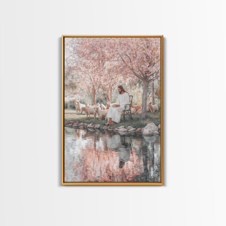 Christ By The Blossoms, Framed Canvas Print, Jesus Art Print, Christian Wall Art, Christian Art Canvas, Christian Decor, Subtle Christian A