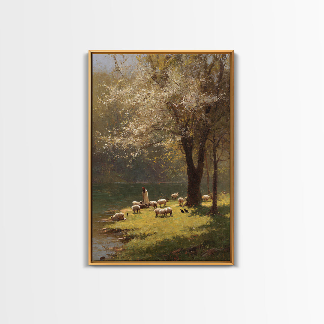 Spring Meadow Grace – Framed Canvas Print – Christian Wall Art – Christian Art Canvas – Pastoral Scenery – Christian Painting – Unique Chri