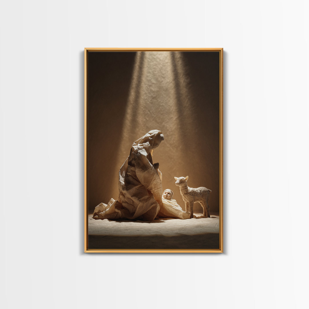Tender Shepherd Care - Framed Canvas Print - Christian Wall Art - Jesus Painting - Christian Art Canvas - Christmas Art - Christian Decor -
