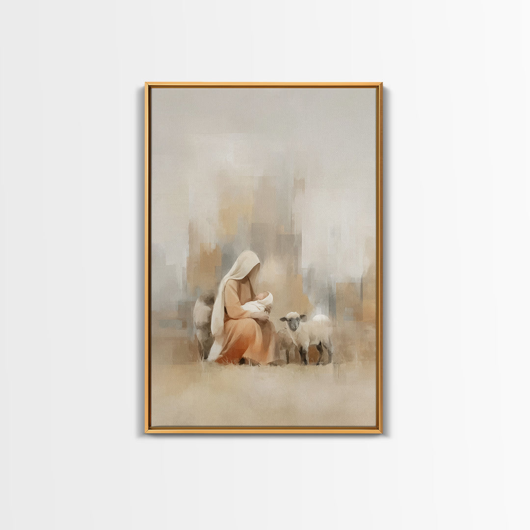 Pasture Of Peace, Framed Canvas Print, Christian Art Canvas, Christian Wall Art, Christmas Art, Mary And Jesus Painting, Christian Gift Ide