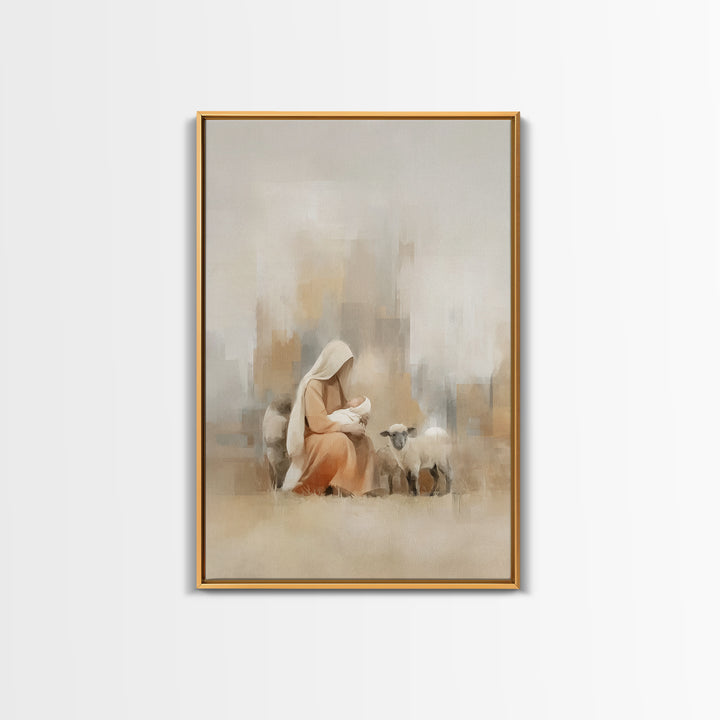 Pasture Of Peace, Framed Canvas Print, Christian Art Canvas, Christian Wall Art, Christmas Art, Mary And Jesus Painting, Christian Gift Ide