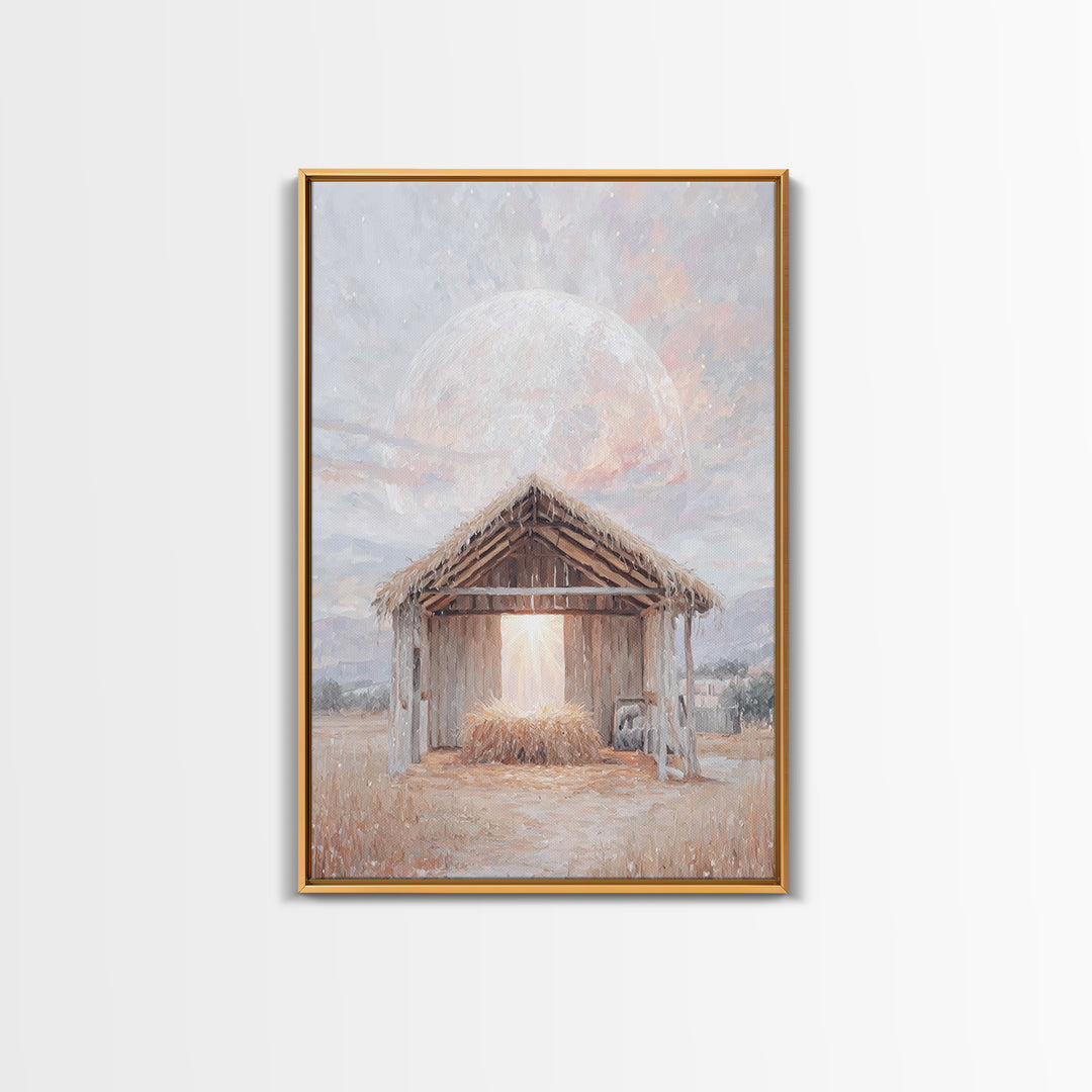 Holy Manger Light – Framed Canvas Print – Christmas Art – Christian Wall Art – Christian Art Canvas – Christian Christmas Decor – Christian